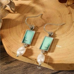 Vintage rectangle faux pearl drop earrings